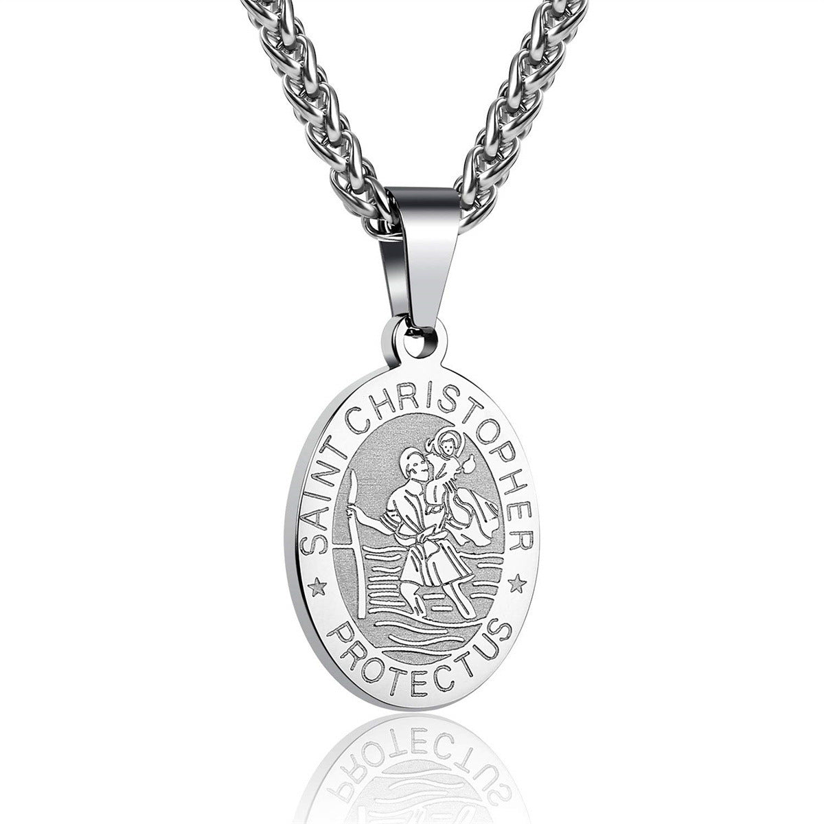 Unisex Stainless Steel Double-Sided Religious Saint Medal Pendant Necklace |   Vintage Virgin Mary & Saint Benedict Protection Amulet Jewelry