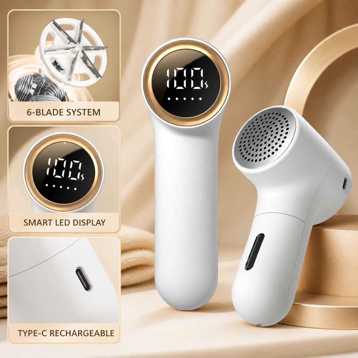 Rechargeable Dual-Head Fabric Shaver with LED Display