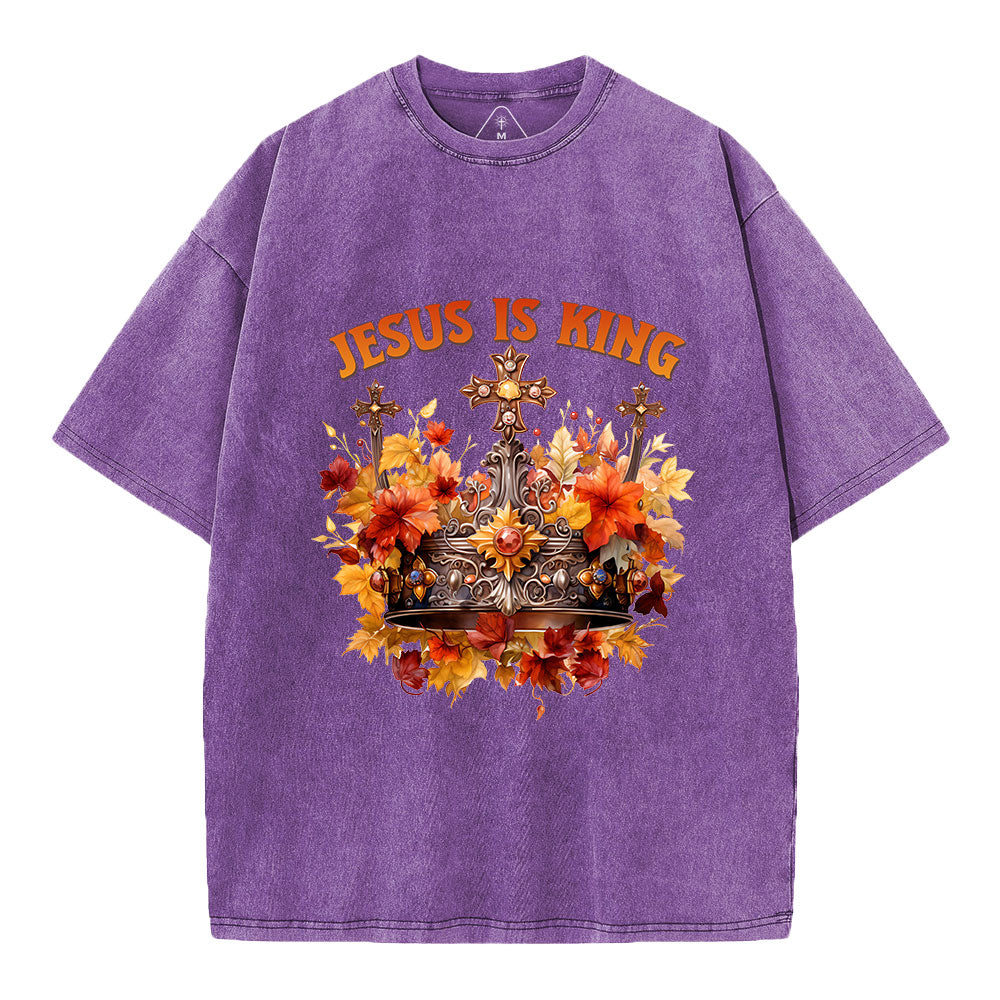 Jesus Is King Autumn Faith Christian Washed T-Shirt