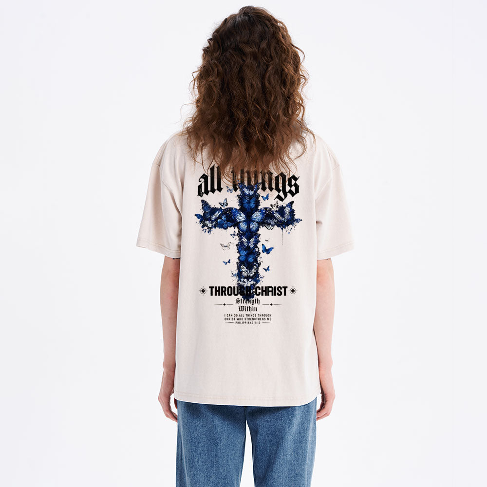 All Things Through Christ Strength Within Christian Washed T-Shirt