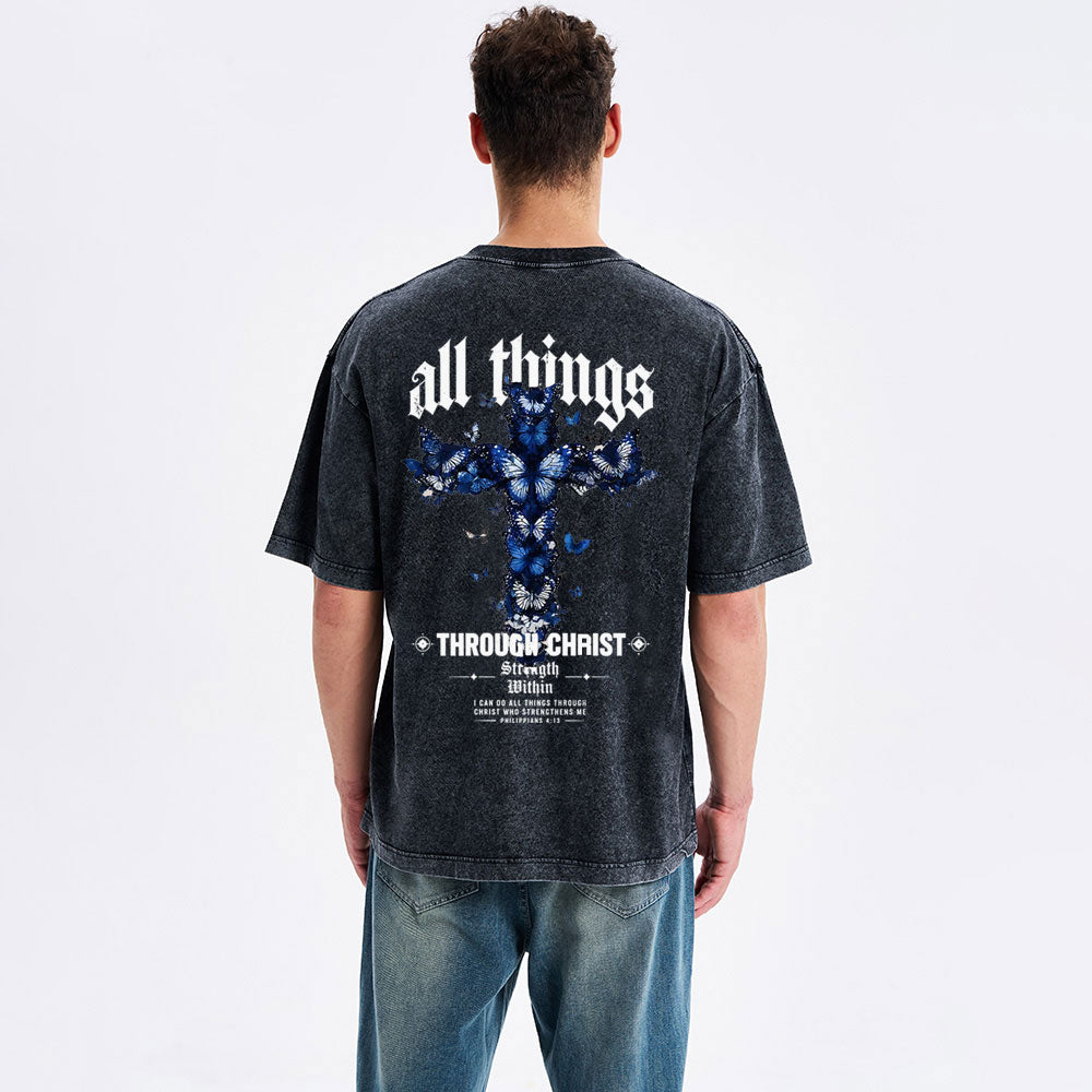 All Things Through Christ Strength Within Christian Washed T-Shirt