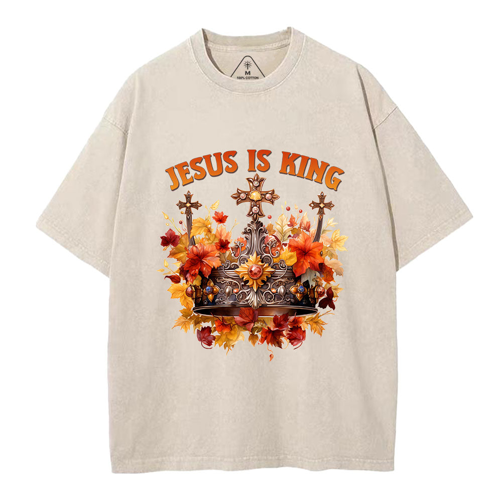 Jesus Is King Autumn Faith Christian Washed T-Shirt