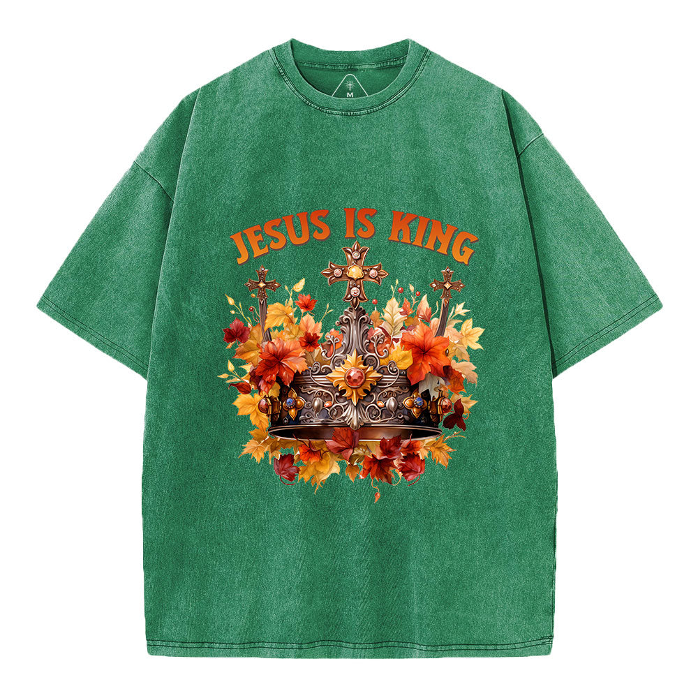 Jesus Is King Autumn Faith Christian Washed T-Shirt