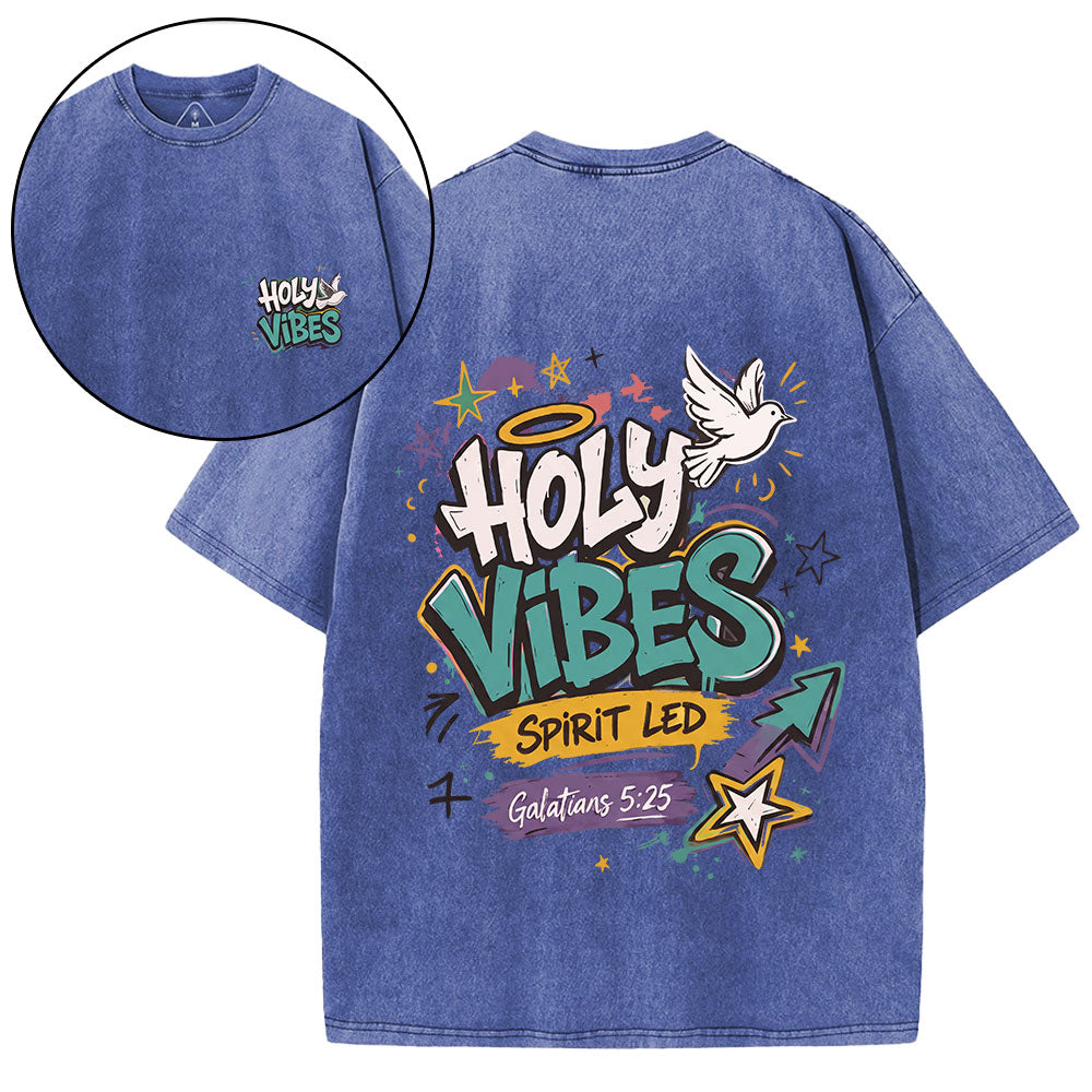Holy Vibes Spirit Led Christian Washed T-Shirt