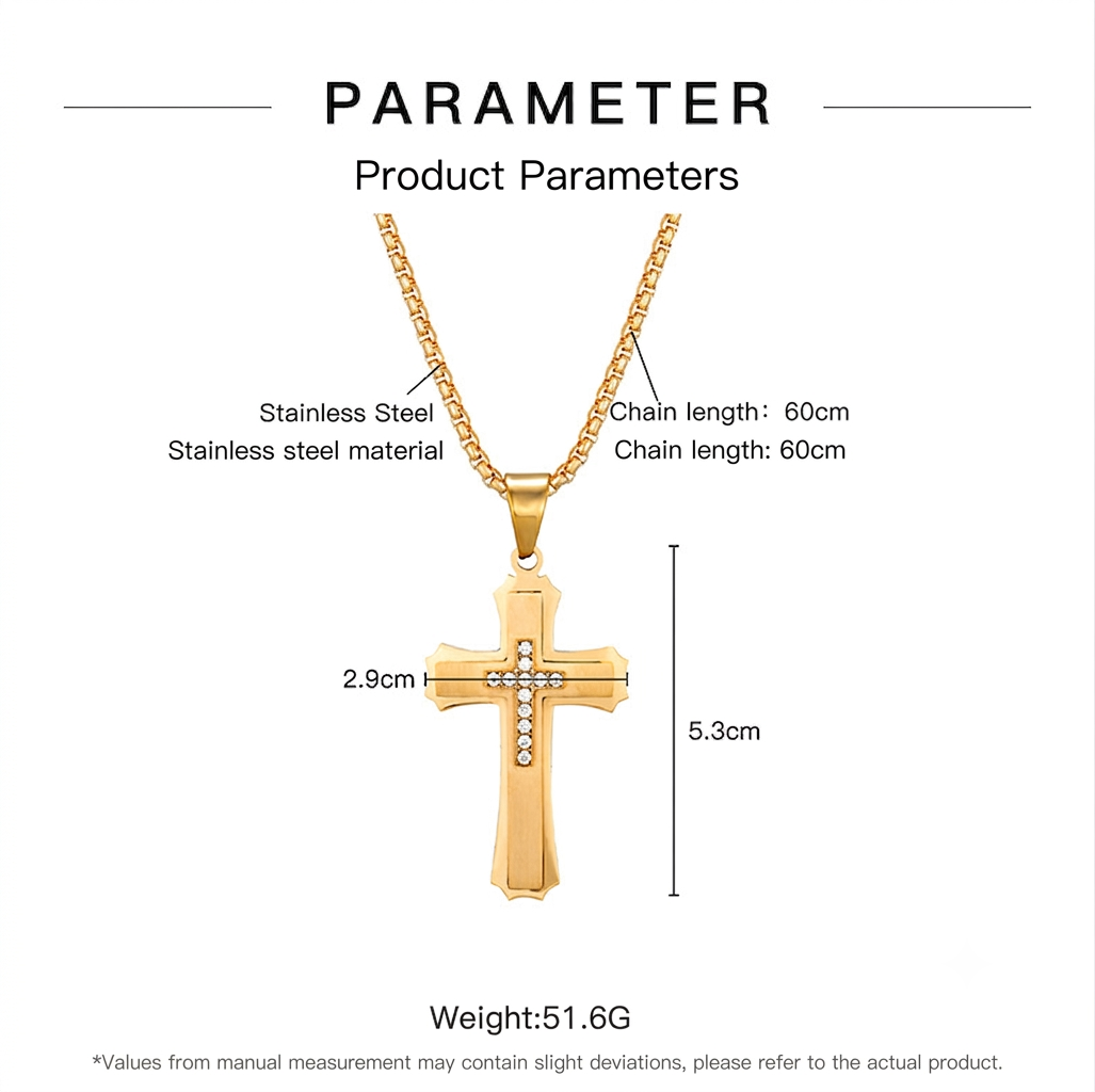 Men's 3-Layer Stainless Steel Iced Out Cross Pendant Necklace | Cubic Zirconia Layered Hip-Hop Cross Jewelry with 24" Box Chain