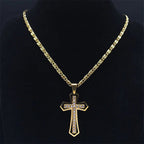 Men's Iced Out Crystal Cross Pendant Necklace | Stainless Steel Gold & Silver Plated Hip-Hop Cross Jewelry with Unique S-Chain