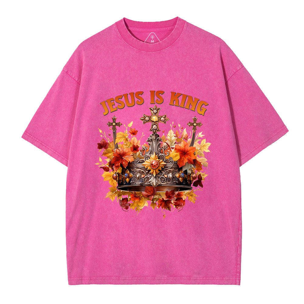 Jesus Is King Autumn Faith Christian Washed T-Shirt