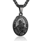 Unisex Stainless Steel Double-Sided Religious Saint Medal Pendant Necklace |   Vintage Virgin Mary & Saint Benedict Protection Amulet Jewelry