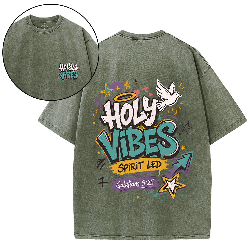 Holy Vibes Spirit Led Christian Washed T-Shirt