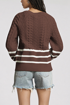 Women’s Cable Knit Striped Sleeve Sweater