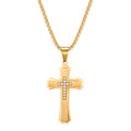 Men's 3-Layer Stainless Steel Iced Out Cross Pendant Necklace | Cubic Zirconia Layered Hip-Hop Cross Jewelry with 24" Box Chain