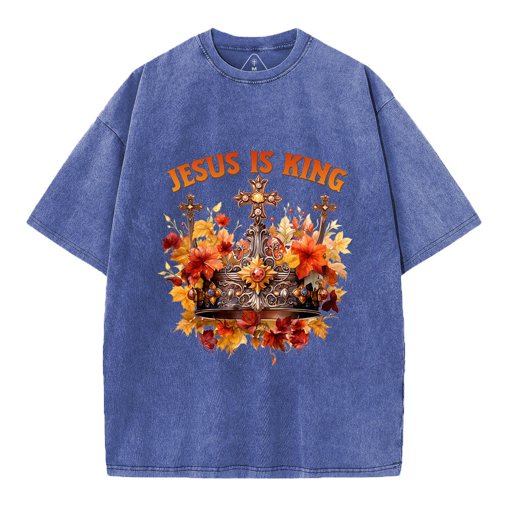 Jesus Is King Autumn Faith Christian Washed T-Shirt