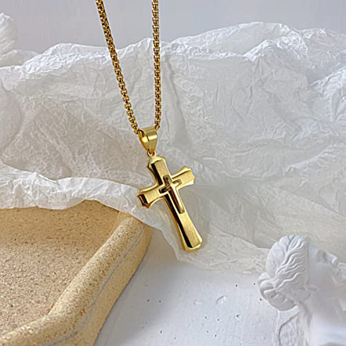 Men's Vintage 3-Layer Stainless Steel Cross Pendant Necklace | Classic Gothic Religious Jewelry for Men