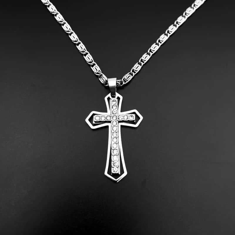 Men's Iced Out Crystal Cross Pendant Necklace | Stainless Steel Gold & Silver Plated Hip-Hop Cross Jewelry with Unique S-Chain