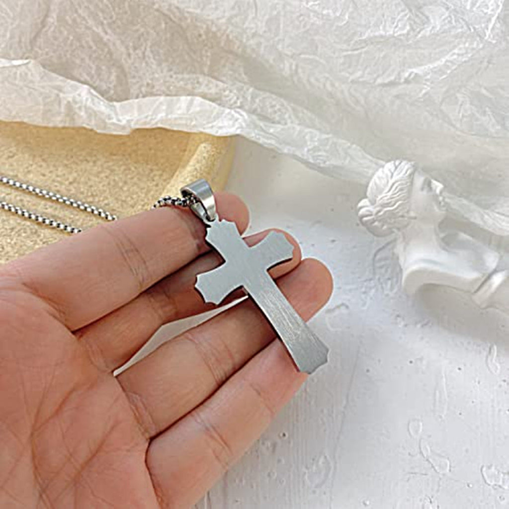 Men's Vintage 3-Layer Stainless Steel Cross Pendant Necklace | Classic Gothic Religious Jewelry for Men