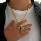 Men's 3-Layer Stainless Steel Iced Out Cross Pendant Necklace | Cubic Zirconia Layered Hip-Hop Cross Jewelry with 24" Box Chain