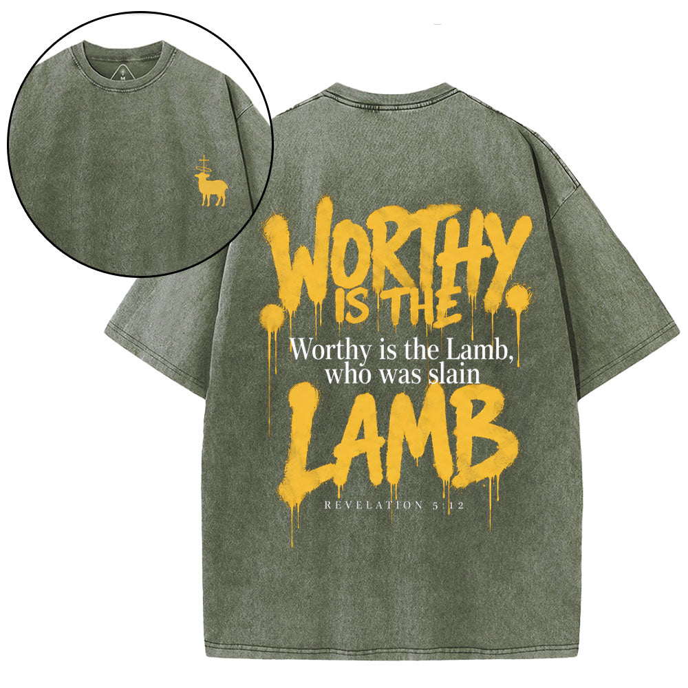 Worthy Is The Lamb Christian Washed T-Shirt