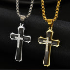Men's 3-Layer Stainless Steel Iced Out Cross Pendant Necklace | Cubic Zirconia Layered Hip-Hop Cross Jewelry with 24" Box Chain