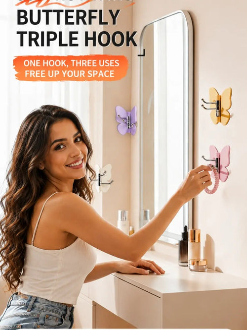 4-Pack Rotating Butterfly Adhesive Wall Hooks – No-Drill Towel & Key Organizer