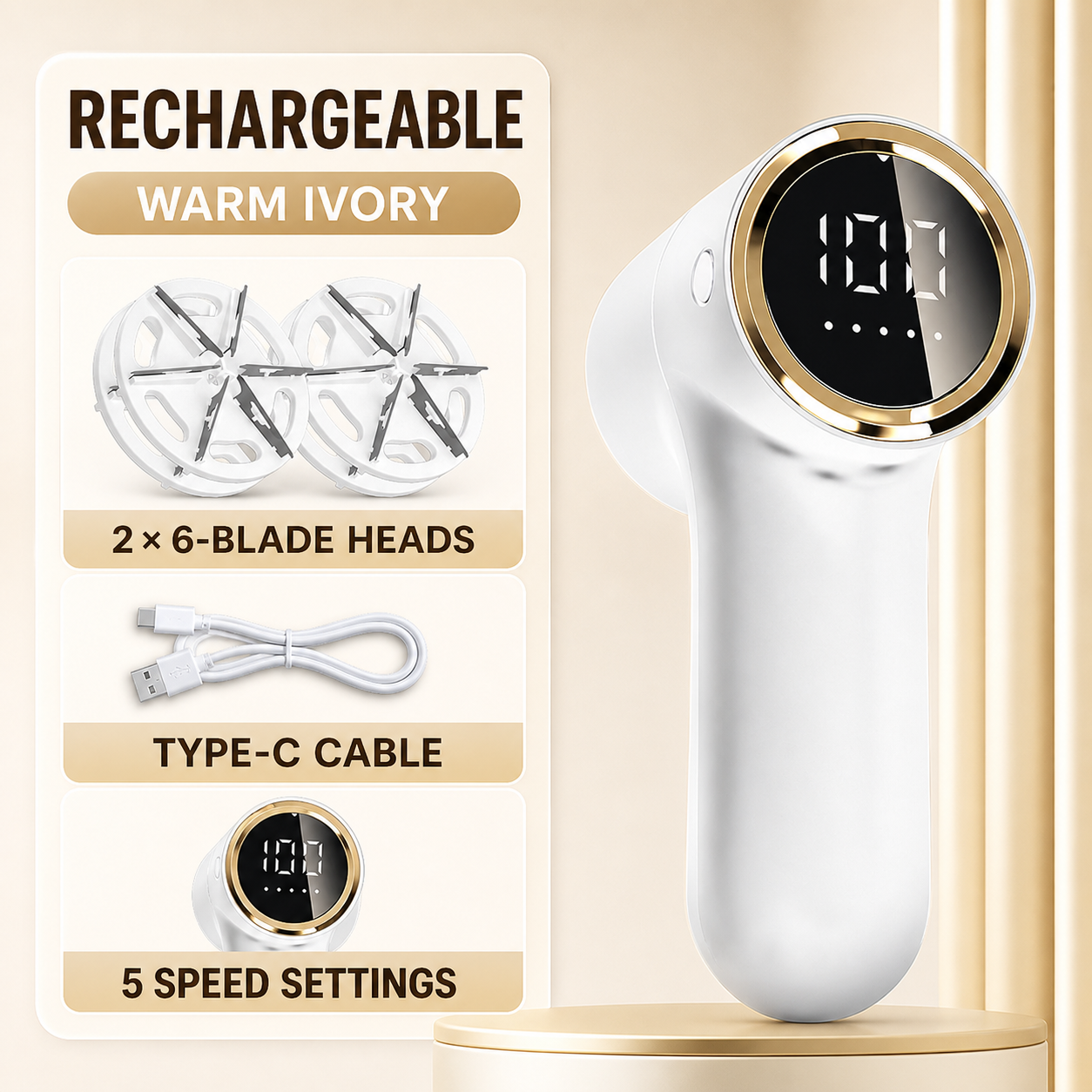 Rechargeable Dual-Head Fabric Shaver with LED Display