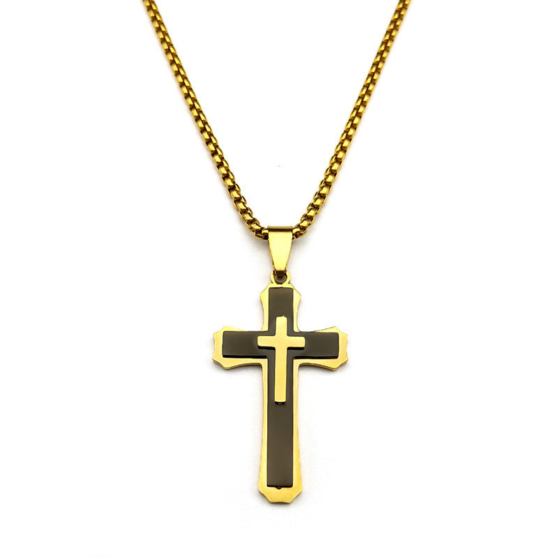 Men's 3-Layer Stainless Steel Cross Pendant Necklace | Modern Layered Hip-Hop Streetwear Jewelry with 24" Chain