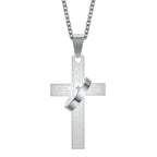 Men's 304 Stainless Steel Cross Pendant Necklace with Ring Accent | Engraved Lord's Prayer Christian Jewelry with Cable Chain