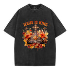 Jesus Is King Autumn Faith Christian Washed T-Shirt