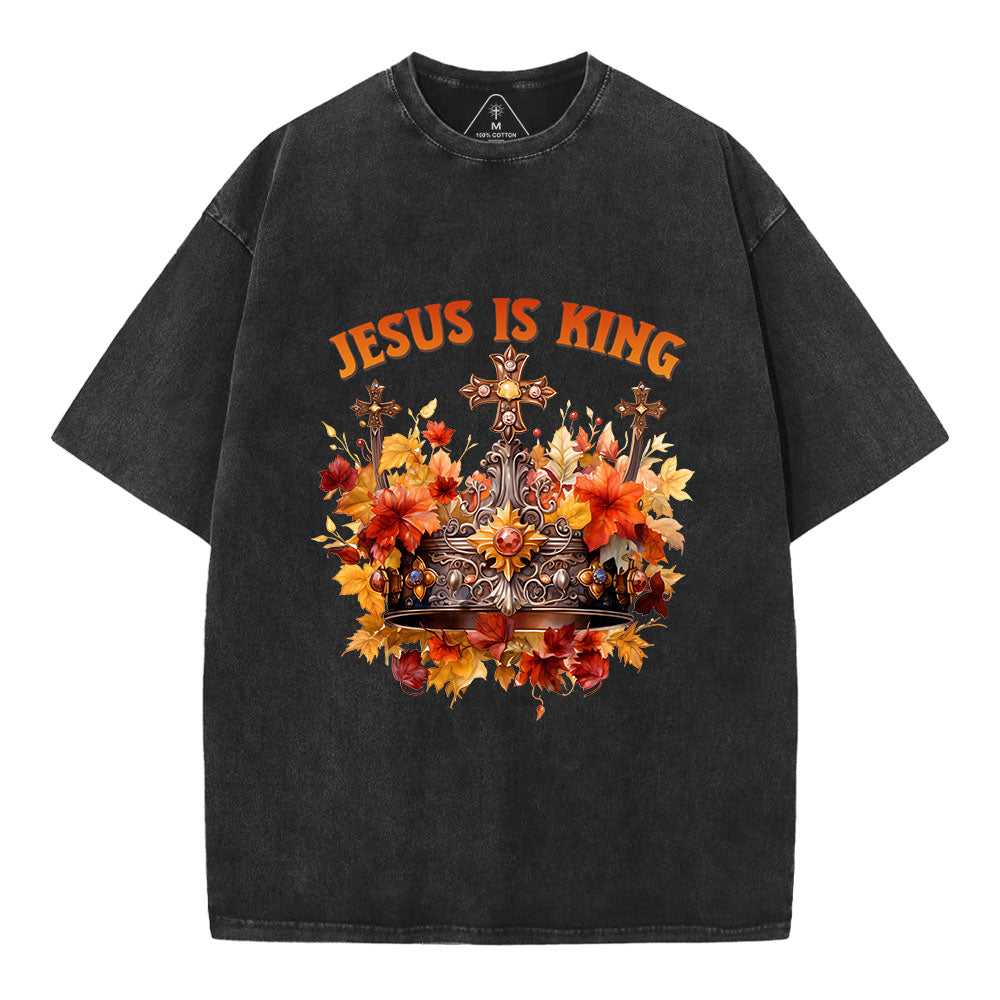 Jesus Is King Autumn Faith Christian Washed T-Shirt