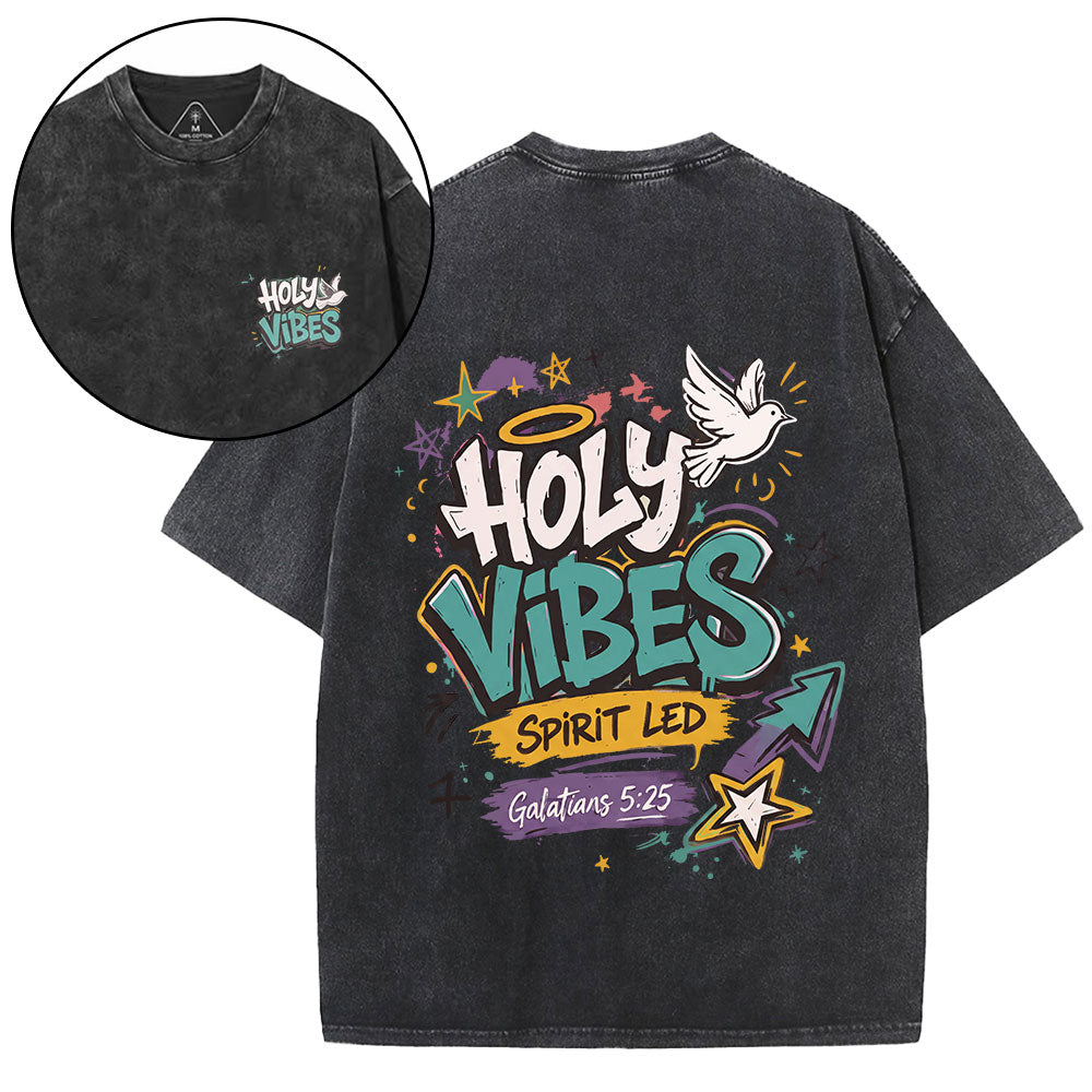 Holy Vibes Spirit Led Christian Washed T-Shirt