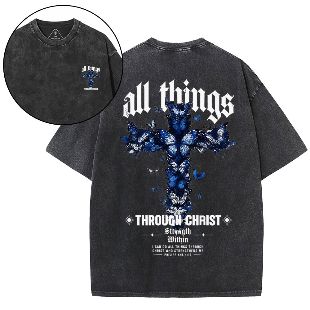 All Things Through Christ Strength Within Christian Washed T-Shirt