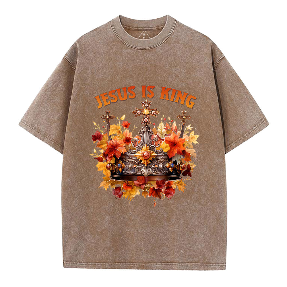 Jesus Is King Autumn Faith Christian Washed T-Shirt