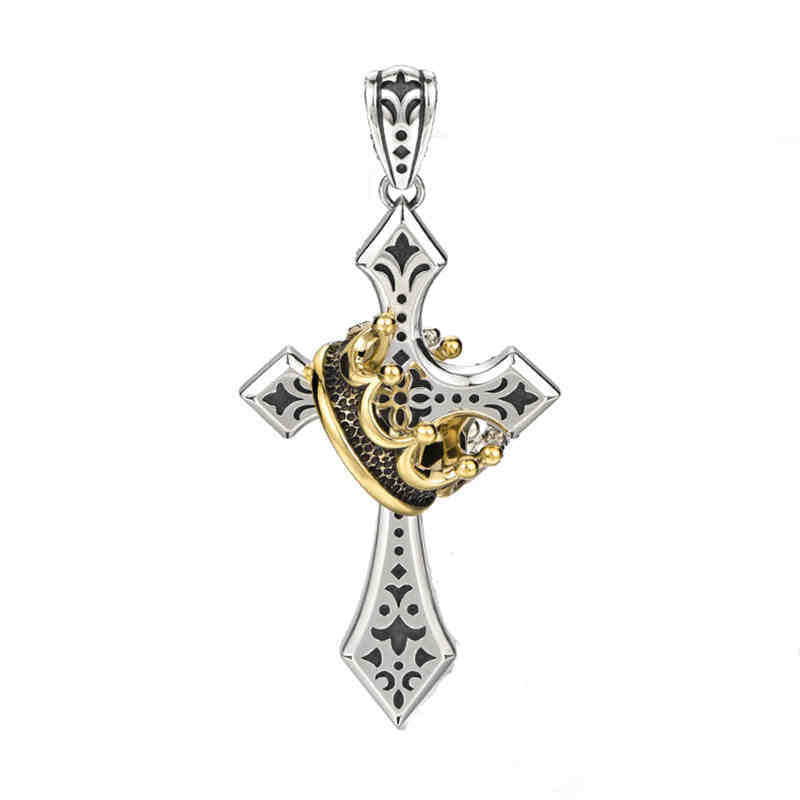 Vintage Gothic Crown Cross Pendant Necklace for Men | Electroplated Thai Silver Style Retro Hip-Hop Streetwear Jewelry