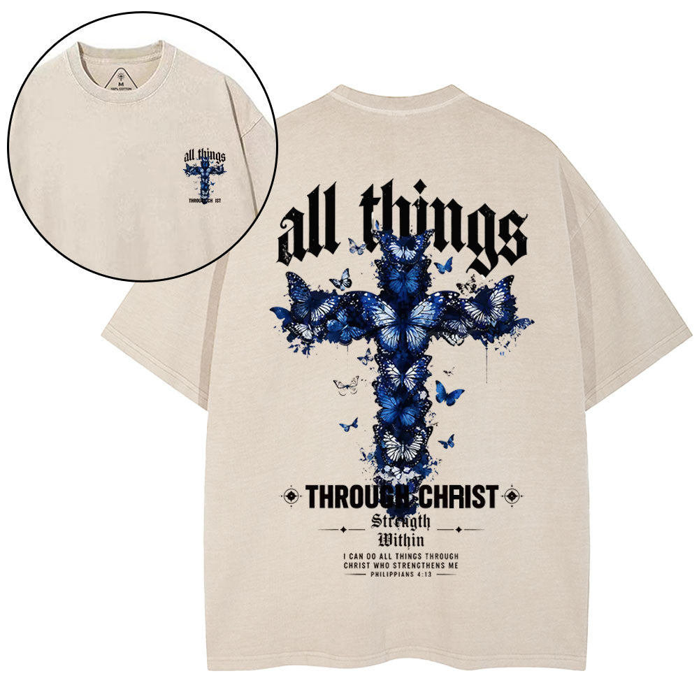 All Things Through Christ Strength Within Christian Washed T-Shirt