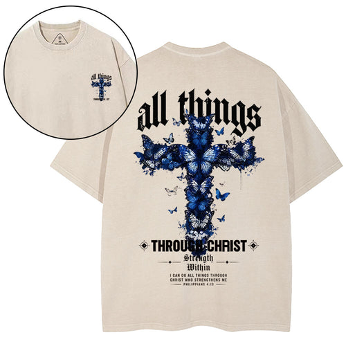 All Things Through Christ Strength Within Christian Washed T-Shirt