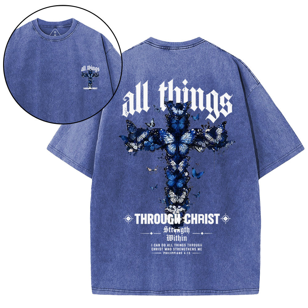 All Things Through Christ Strength Within Christian Washed T-Shirt