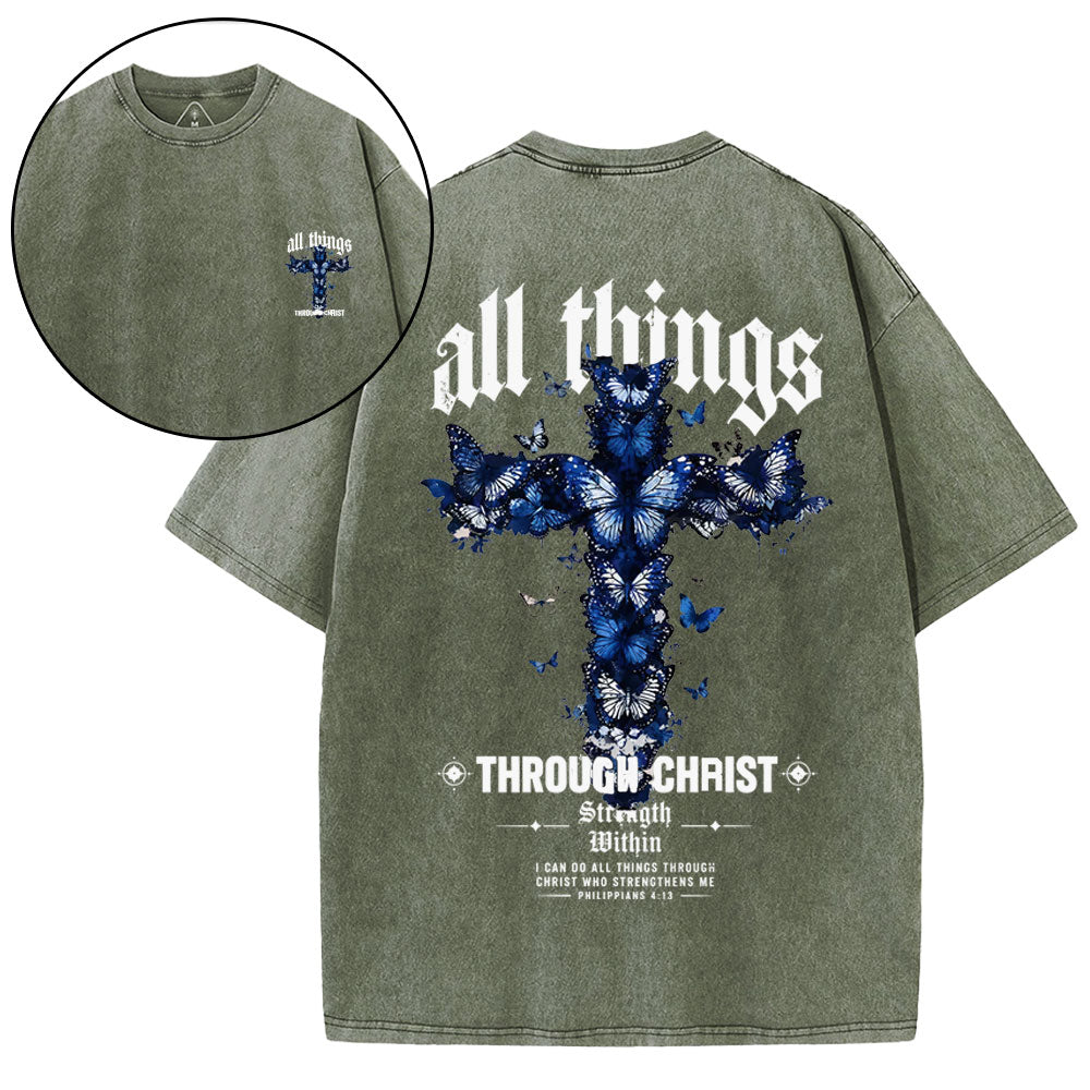 All Things Through Christ Strength Within Christian Washed T-Shirt