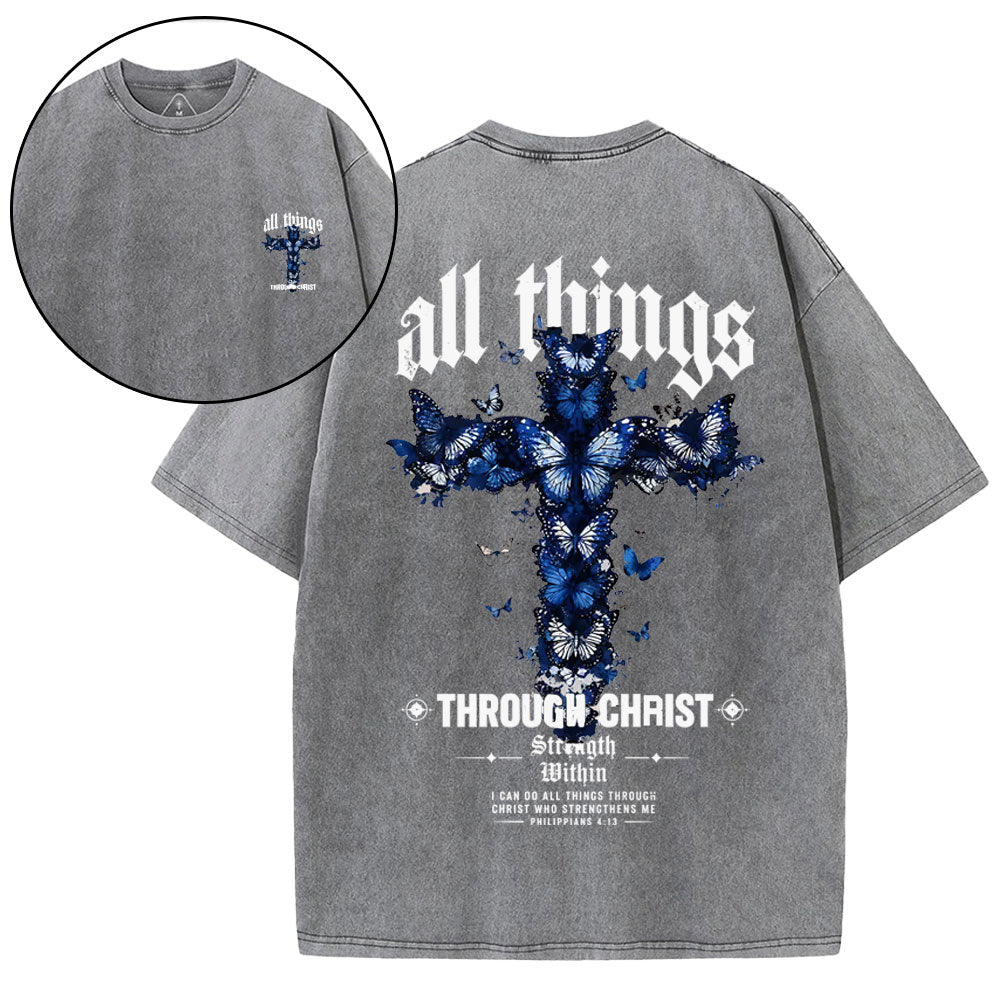 All Things Through Christ Strength Within Christian Washed T-Shirt
