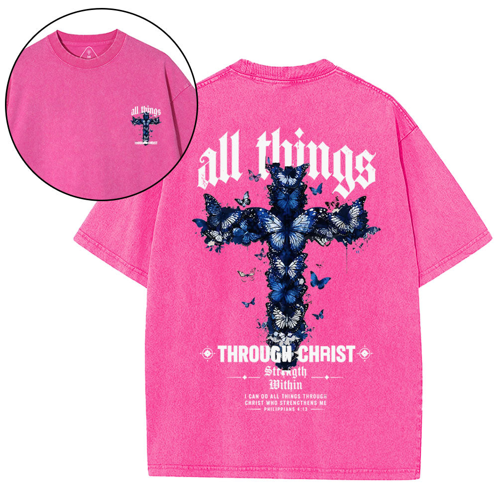 All Things Through Christ Strength Within Christian Washed T-Shirt