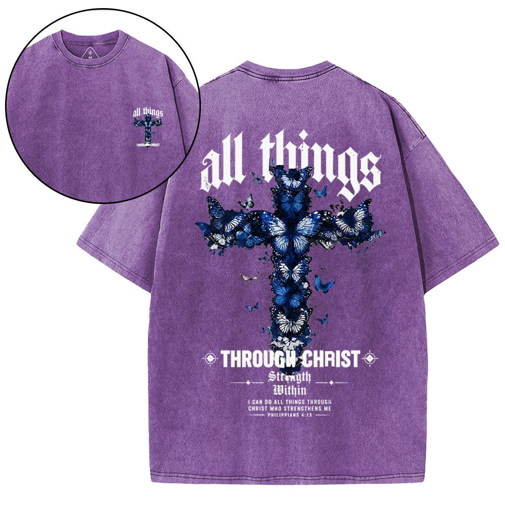 All Things Through Christ Strength Within Christian Washed T-Shirt