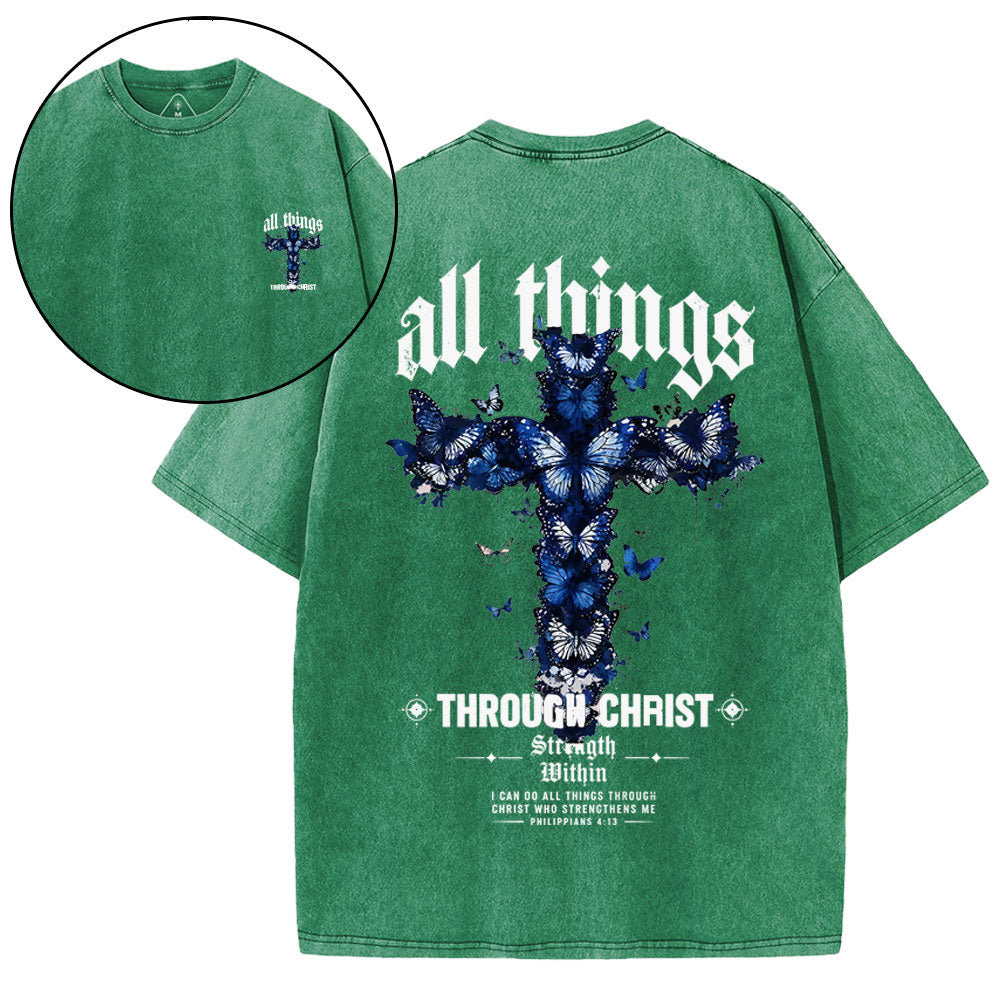 All Things Through Christ Strength Within Christian Washed T-Shirt
