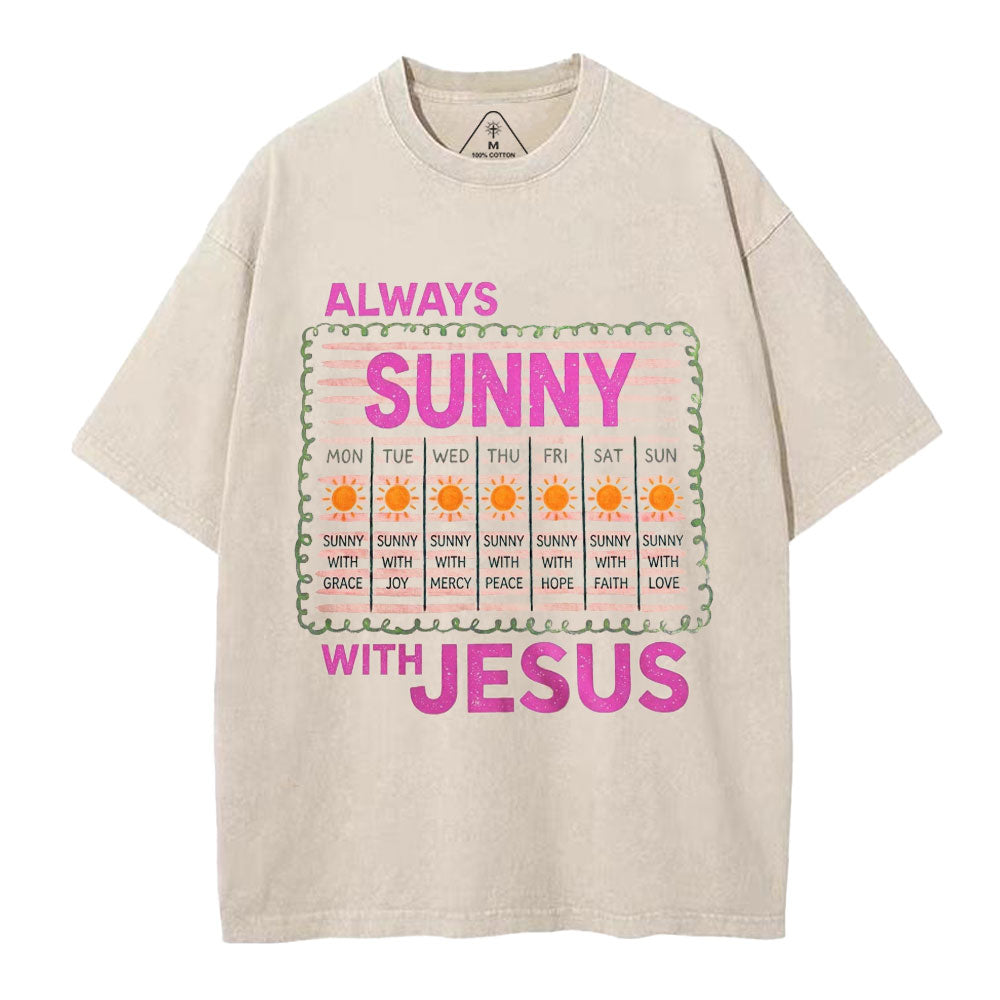 Always Sunny With Jesus Christian Washed T-Shirt