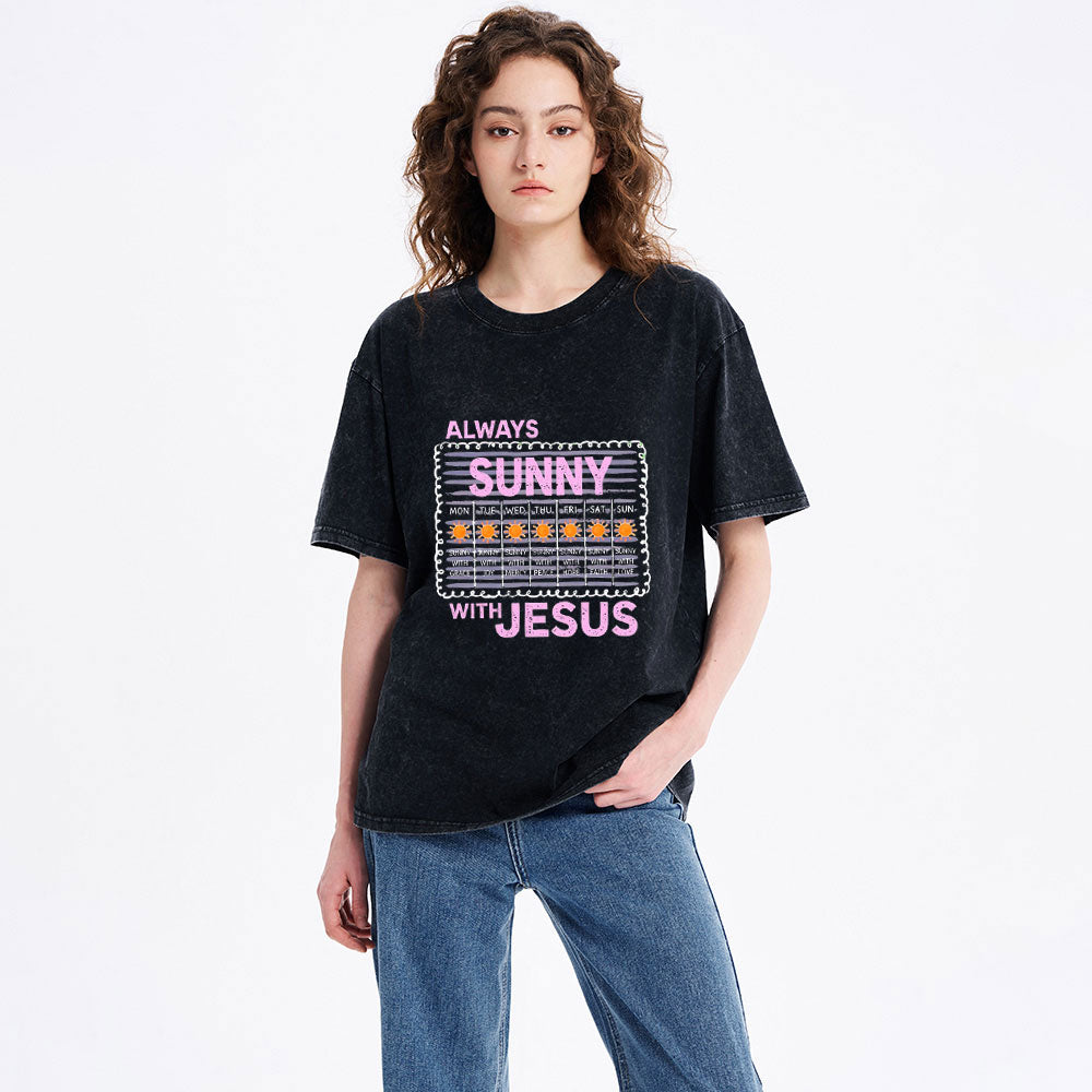 Always Sunny With Jesus Christian Washed T-Shirt