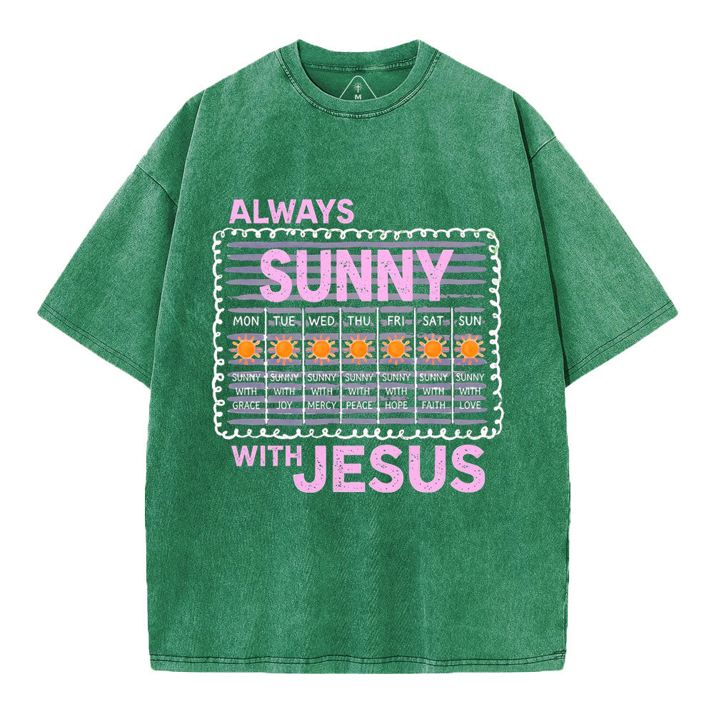 Always Sunny With Jesus Christian Washed T-Shirt