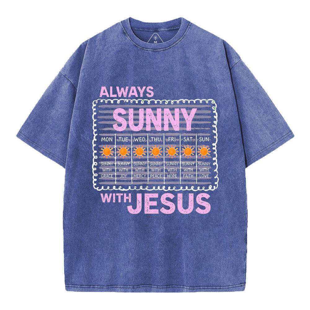 Always Sunny With Jesus Christian Washed T-Shirt