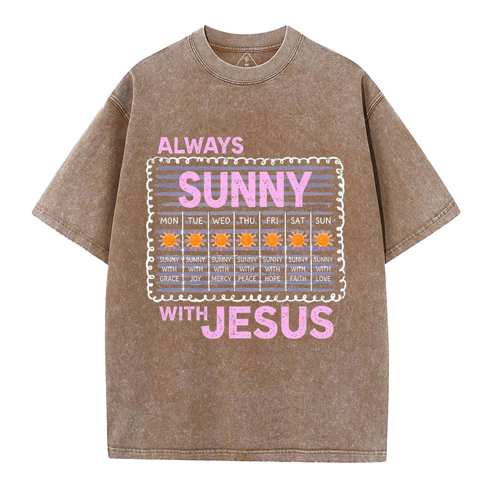 Always Sunny With Jesus Christian Washed T-Shirt