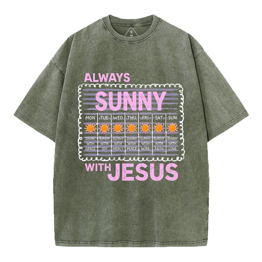 Always Sunny With Jesus Christian Washed T-Shirt