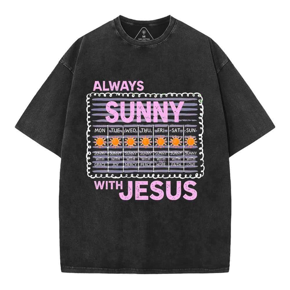 Always Sunny With Jesus Christian Washed T-Shirt