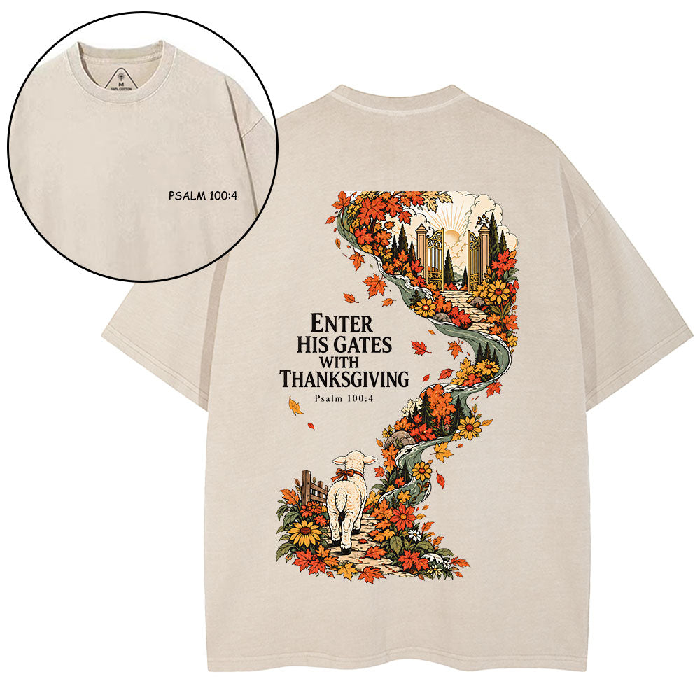 Enter His Gates With Thanksgiving Christian Washed T-Shirt