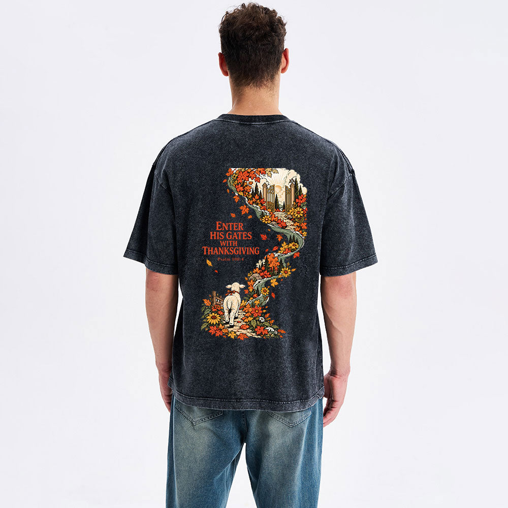 Enter His Gates With Thanksgiving Christian Washed T-Shirt