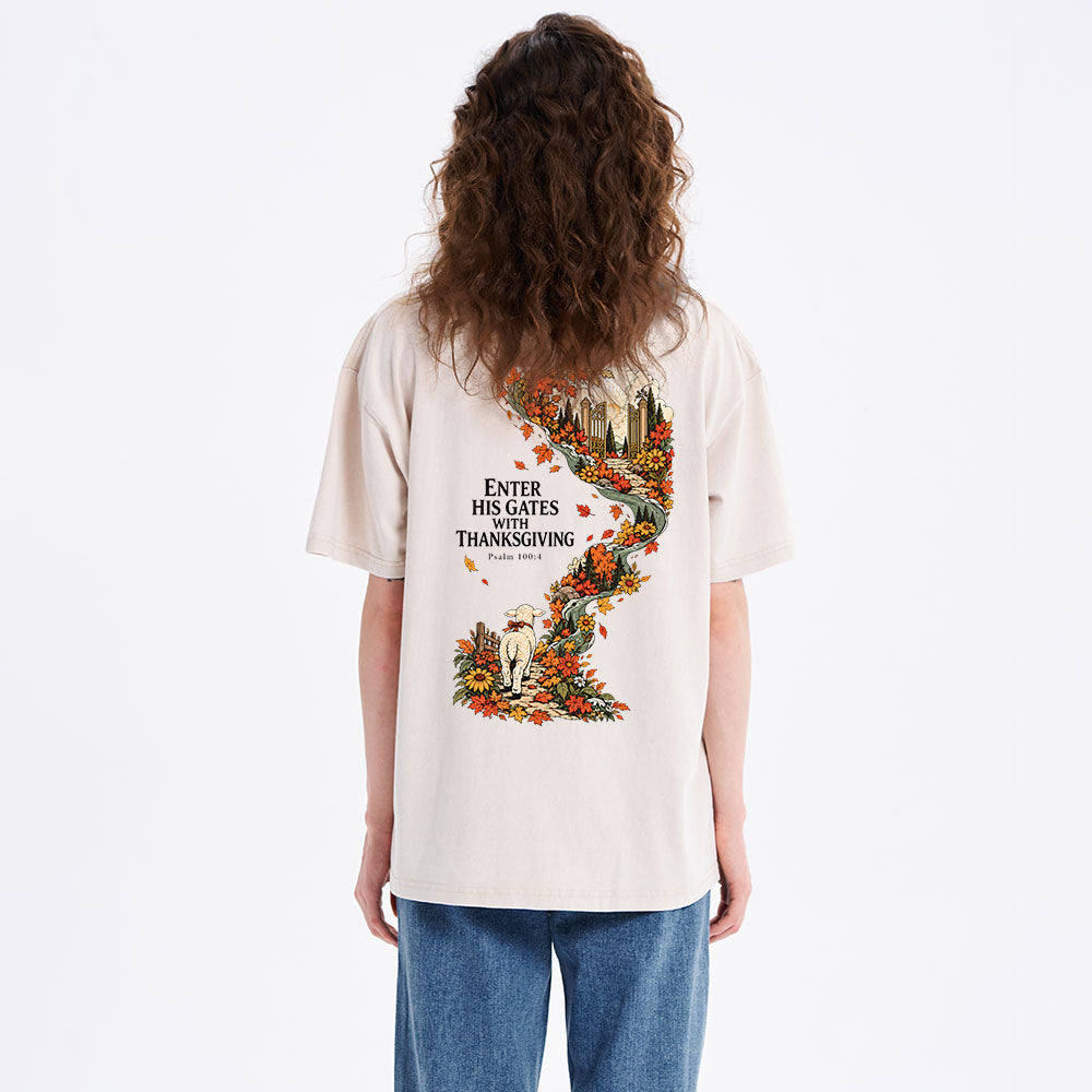 Enter His Gates With Thanksgiving Christian Washed T-Shirt